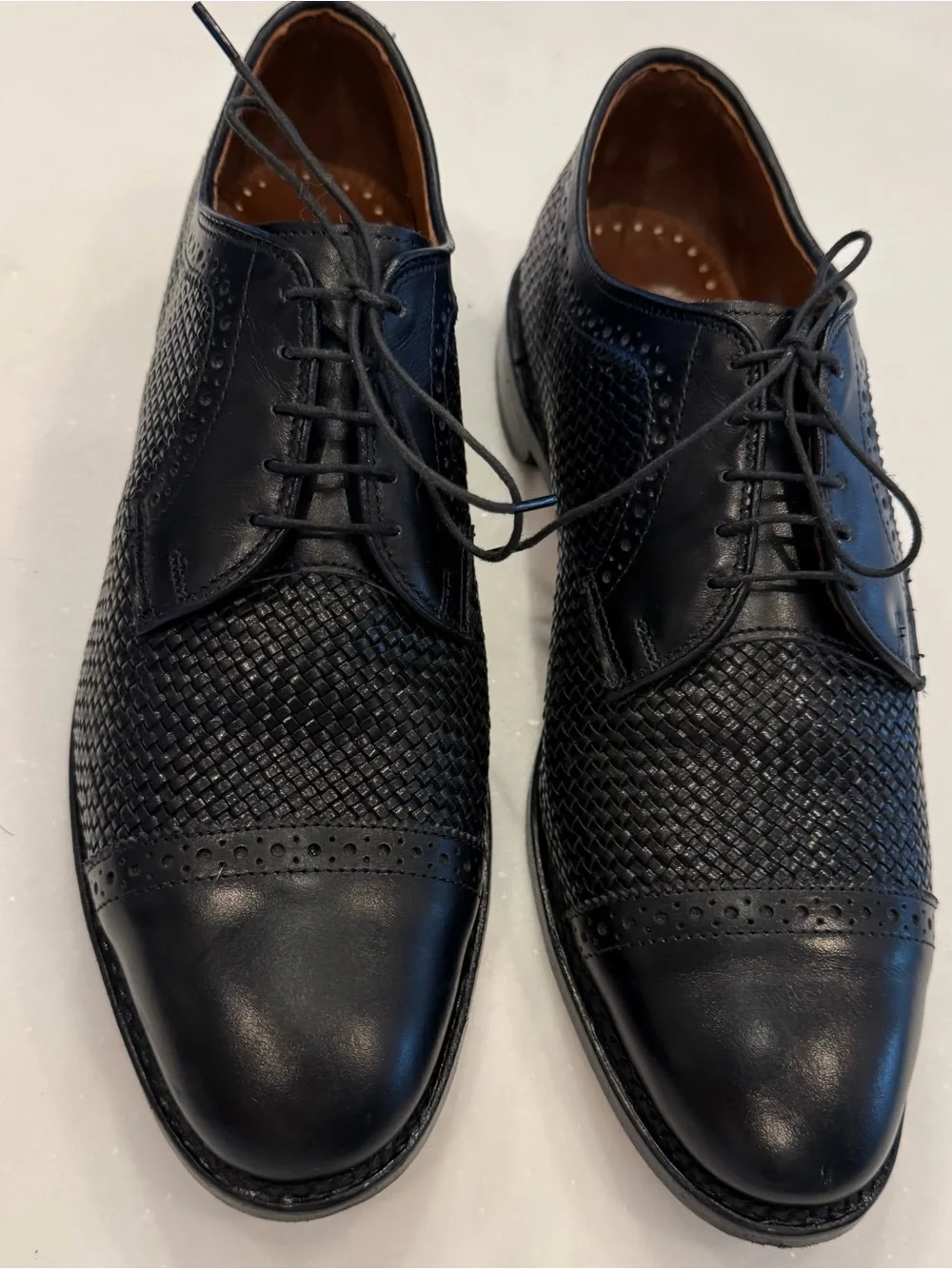 Allen Edmonds Shreveport Black Woven Leather Oxford Shoes Sz 10D EUC
